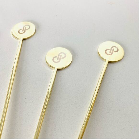 NEW POSHMARK Gold Logo Circle Disc Cocktail Stir Stick Stirrer Barware Set 4 - Picture 3 of 5